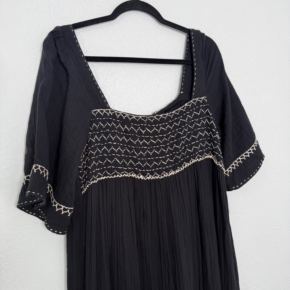 Free People Black Embroidered Gauze Maxi Dress Tassel Tie Back OB1118181 Mens M - Picture 2 of 5